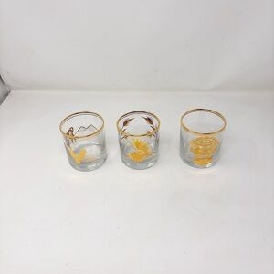 LAS AMERICAS Set Of 3 Oro Gold 14K Peru Whiskey Glasses Inca Design Tumbler 3.5”